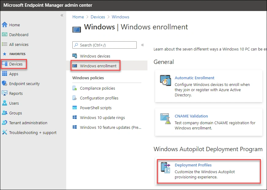 Autopilot deployment profile Basics tab