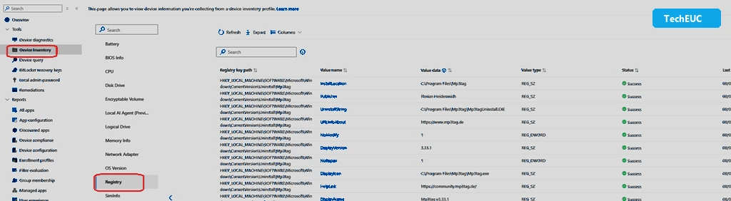 Figure 4: Inspecting Registry Data in Intune Device Inventory