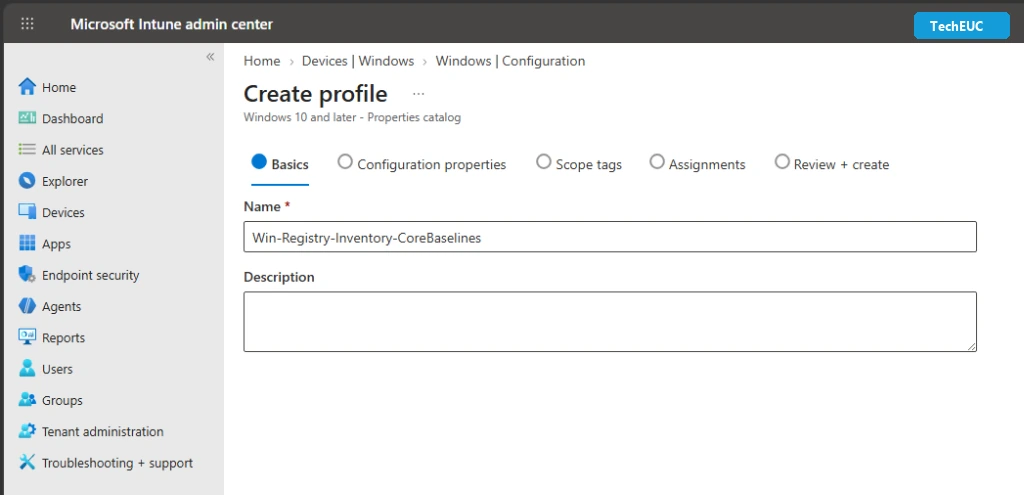 Step 2: Entering profile Basics name and description