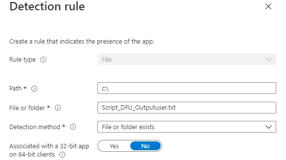 creating file-based detection rule in Microsoft Intune for Win32 app deployment using .intunewin package