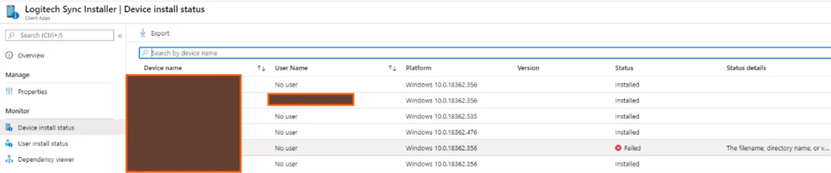 monitoring Win32 app deployment status in Microsoft Intune device install status dashboard after .intunewin deployment