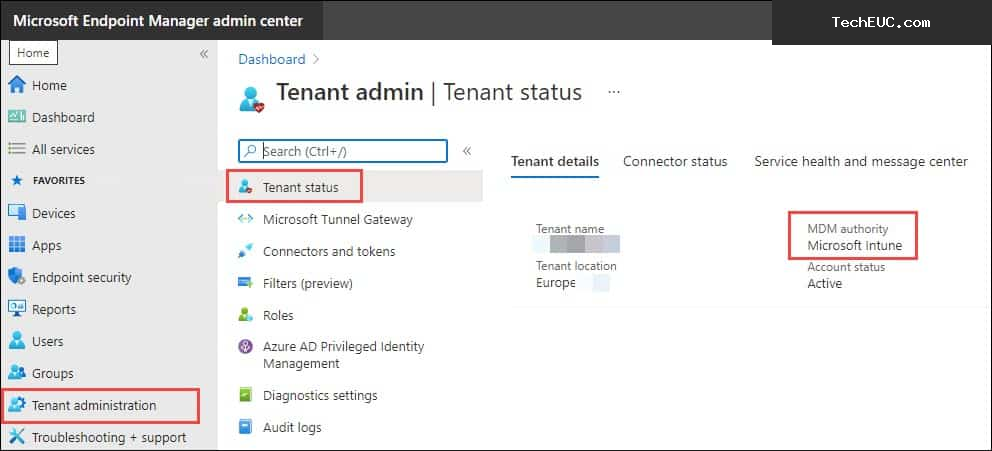 Intune Tenant Administration MDM Authority Status
